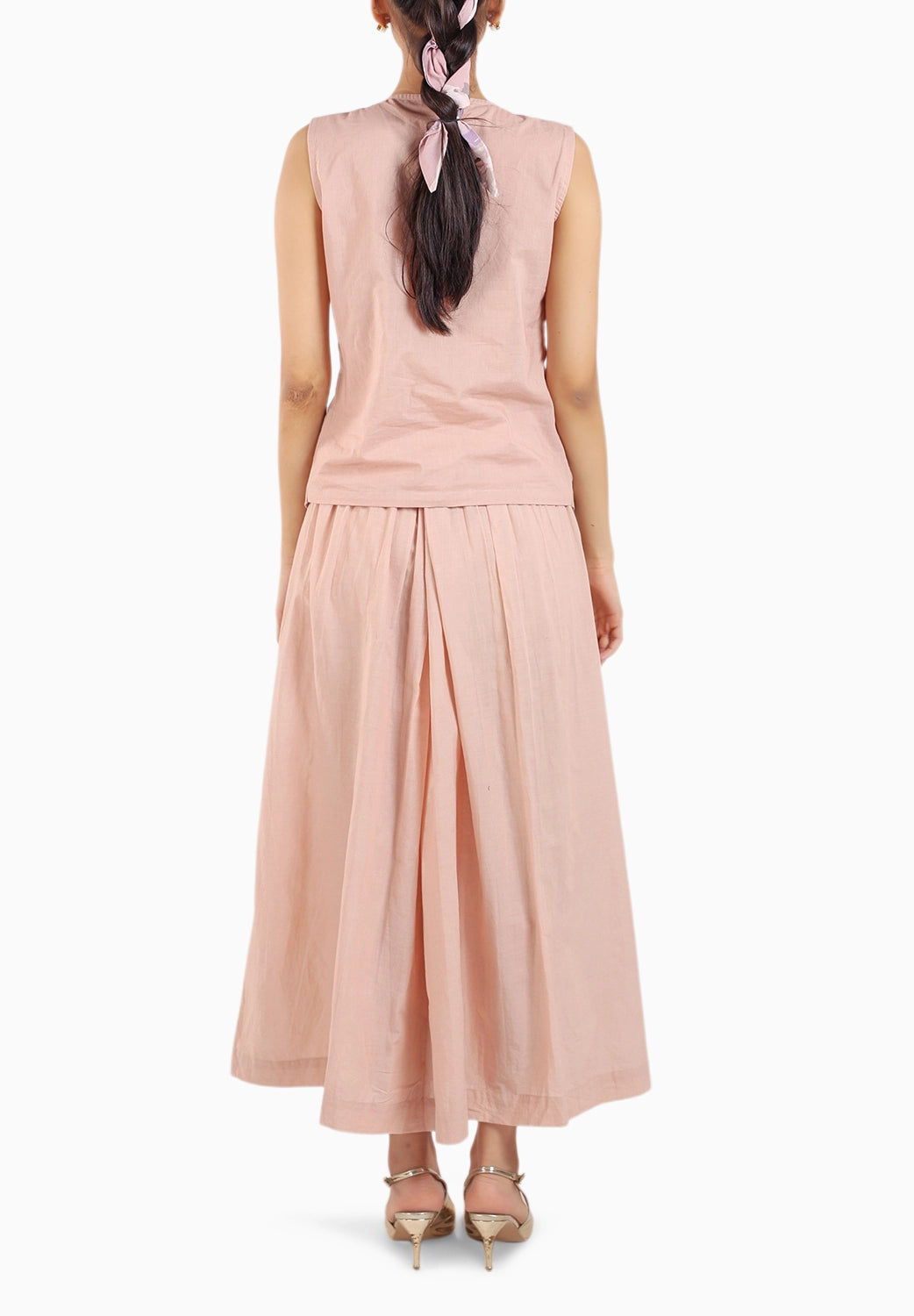 Nude Pink Embroidered Waist Coat With Skirt