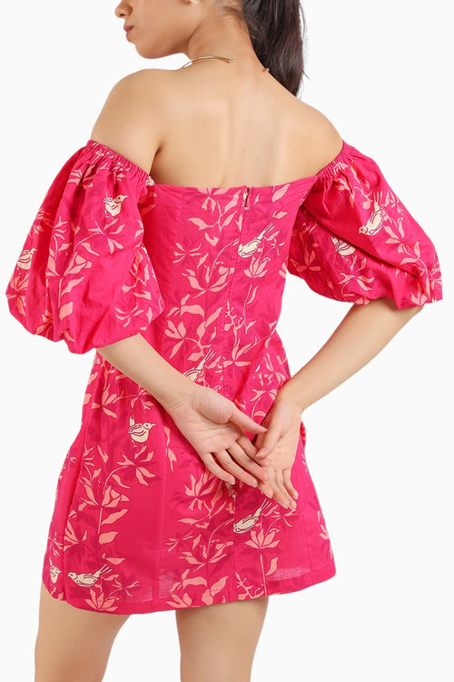Ruby Pink Short Puffed Sleeves Cotton Dress