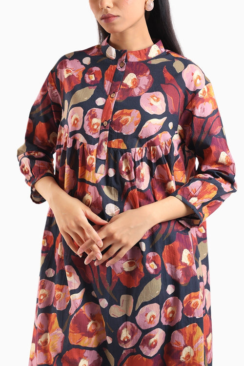 Black Floral Print Kurta Set