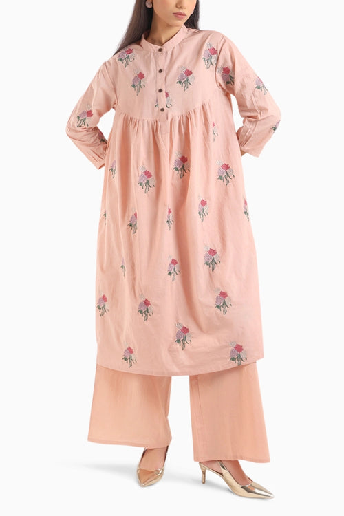 Nude Pink Embroidered Kurta Set
