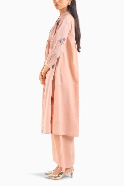 Nude Pink Embroidered Kurta Set
