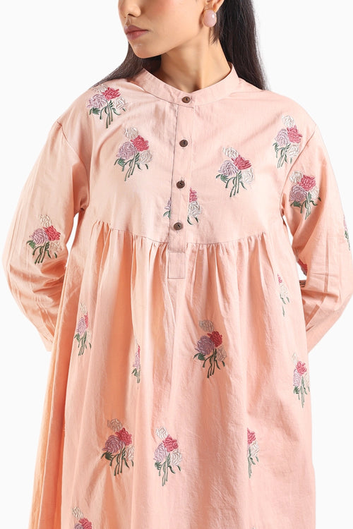 Nude Pink Embroidered Kurta Set