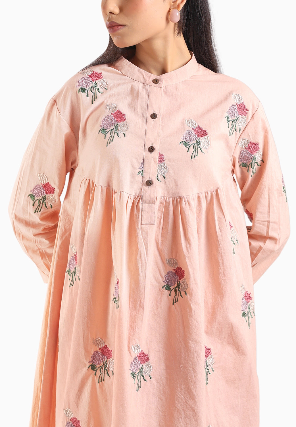 Nude Pink Embroidered Kurta Set