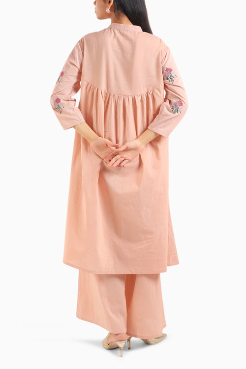Nude Pink Embroidered Kurta Set