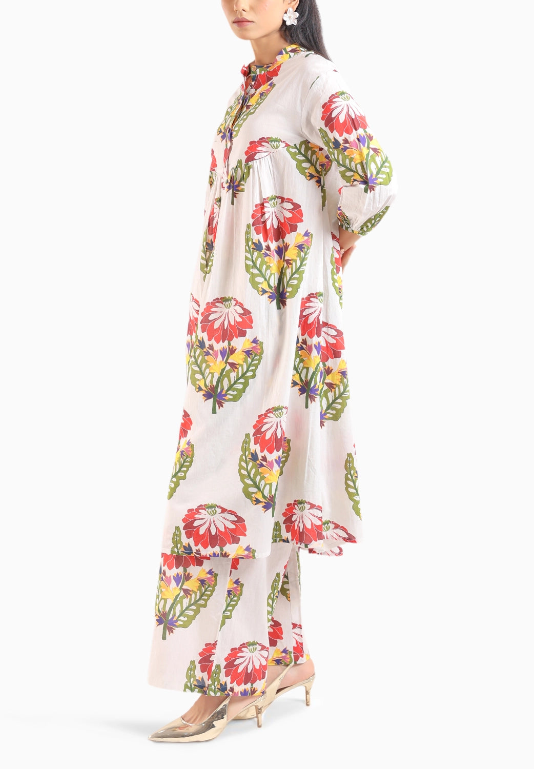 White Foral Printed Kurta Set