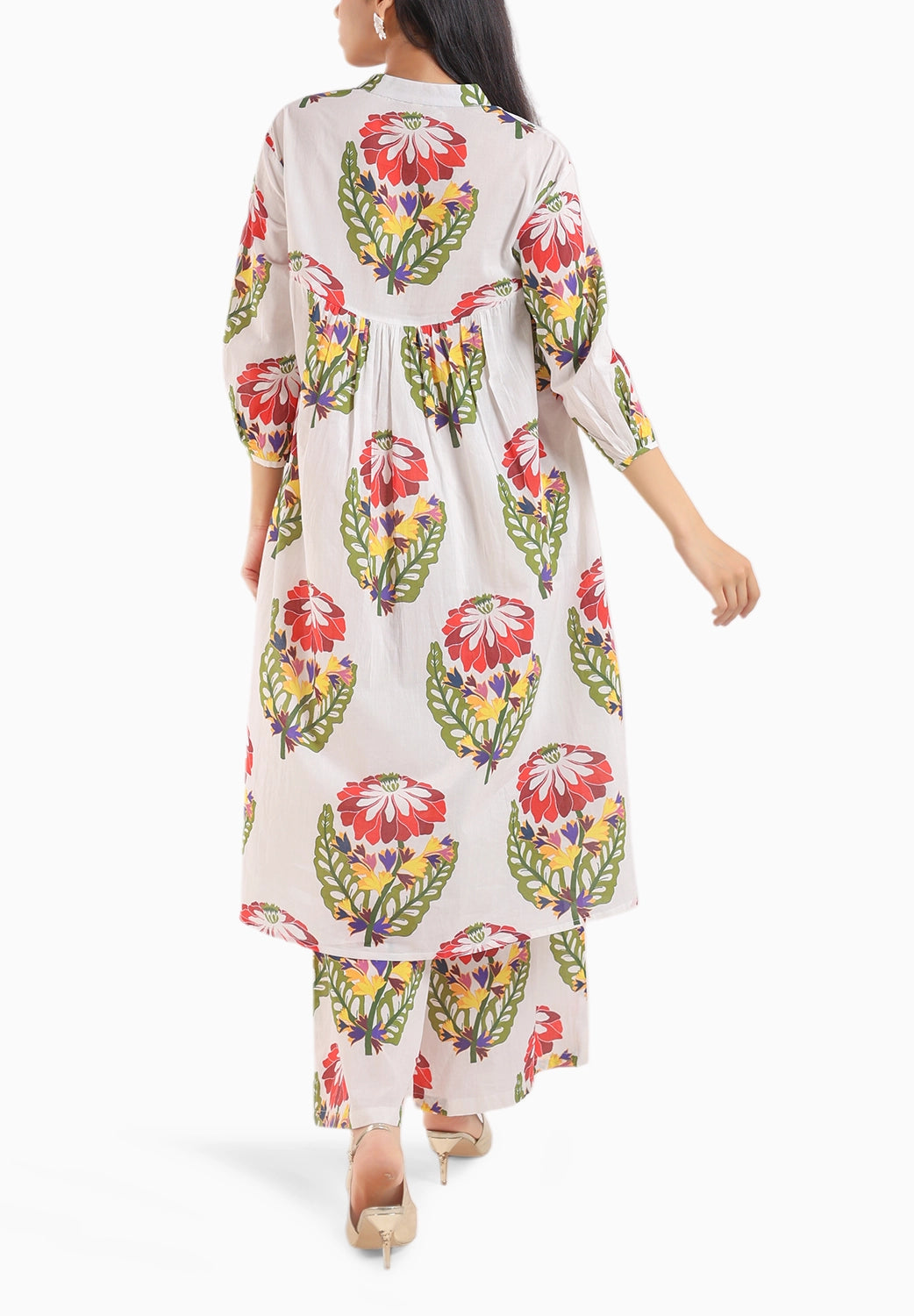 White Foral Printed Kurta Set