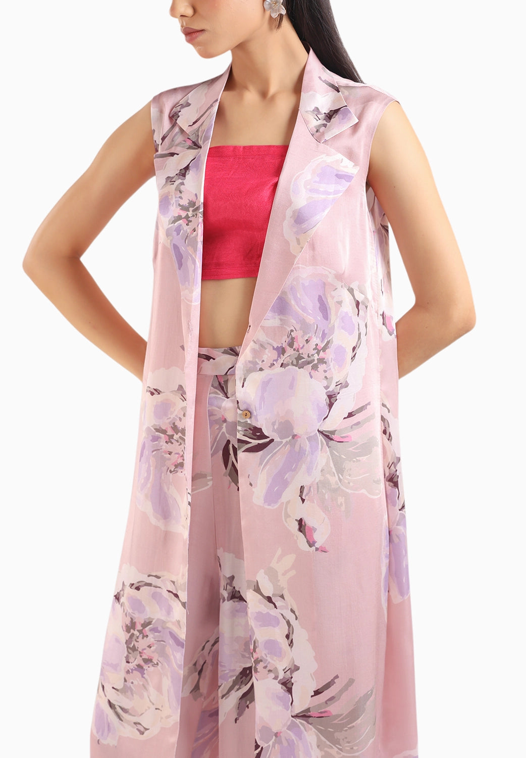 Dusty Pink Collared Kurta Set With Bustier