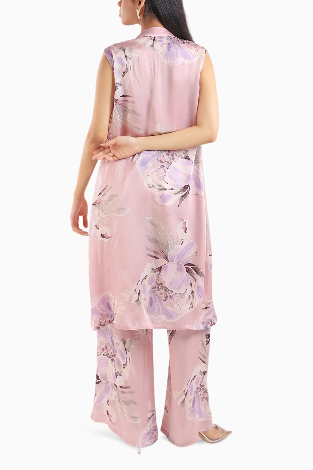 Dusty Pink Collared Kurta Set With Bustier