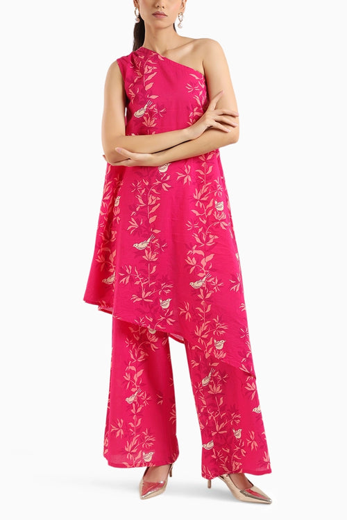 Ruby Pink One-Shoulder Kurta Set