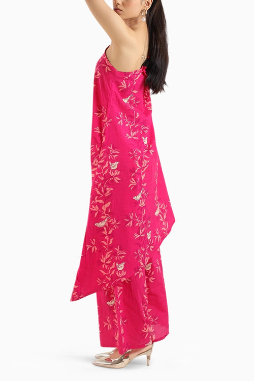 Ruby Pink One-Shoulder Kurta Set