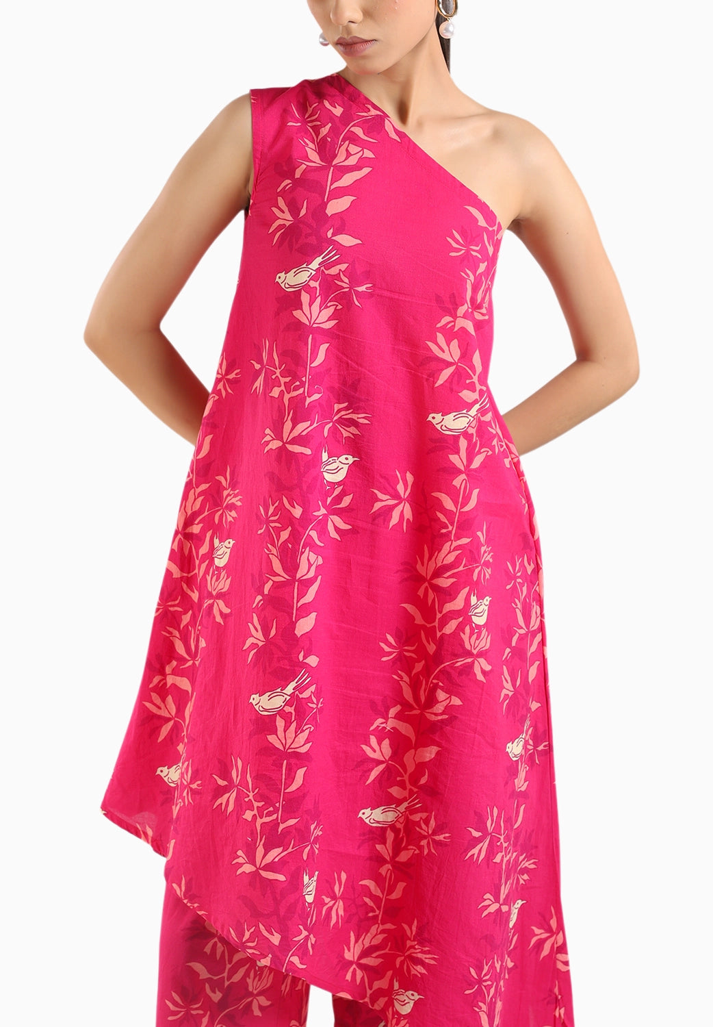 Ruby Pink One-Shoulder Kurta Set