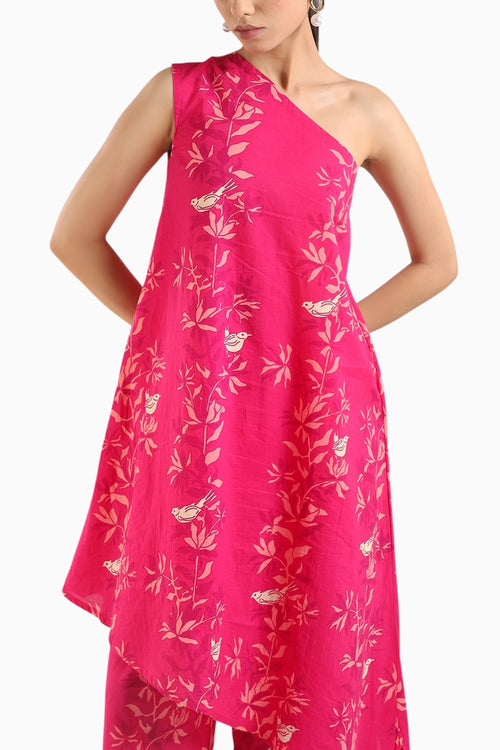 Ruby Pink One-Shoulder Kurta Set