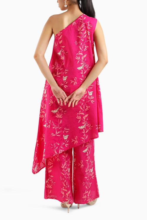 Ruby Pink One-Shoulder Kurta Set