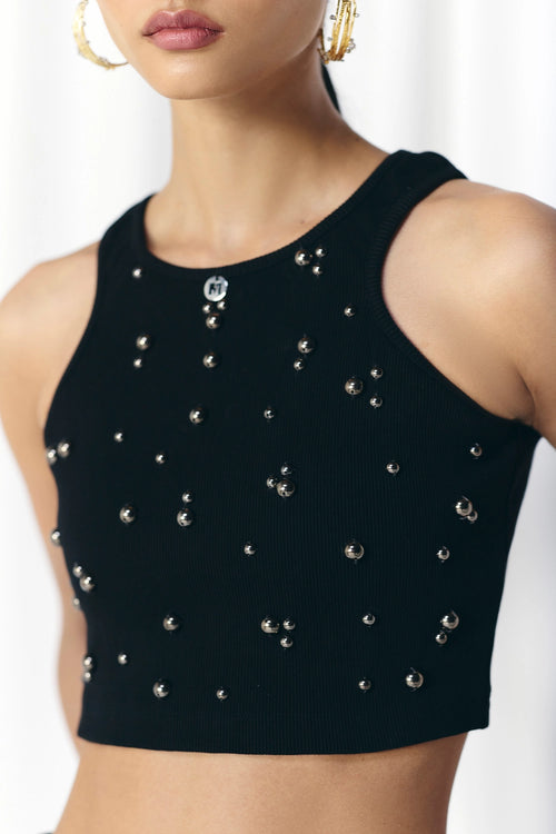 Black Studded Rib Top