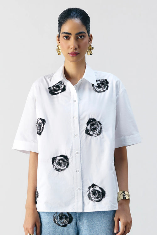 White Embellished Boxy Shirt