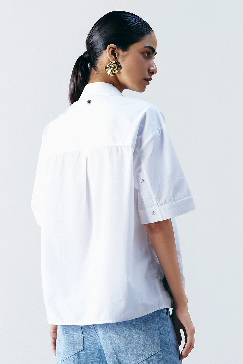 White Embellished Boxy Shirt