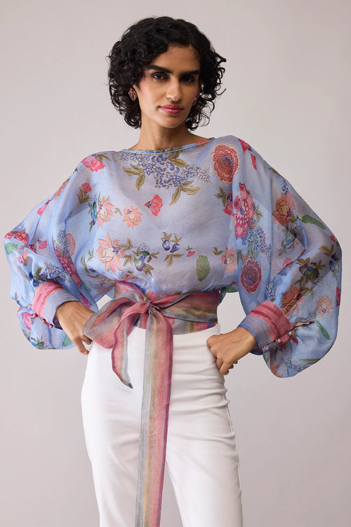 Maria Blue Print Organza Top