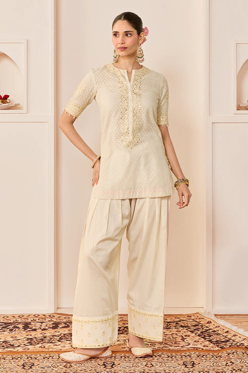 Anaisha Daisy Ivory Short Kurta with Farshi Salwar and Dupatta