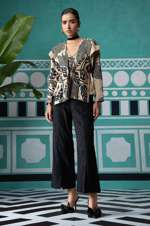 Black Iconic Striking Print Blouse With Pant Set