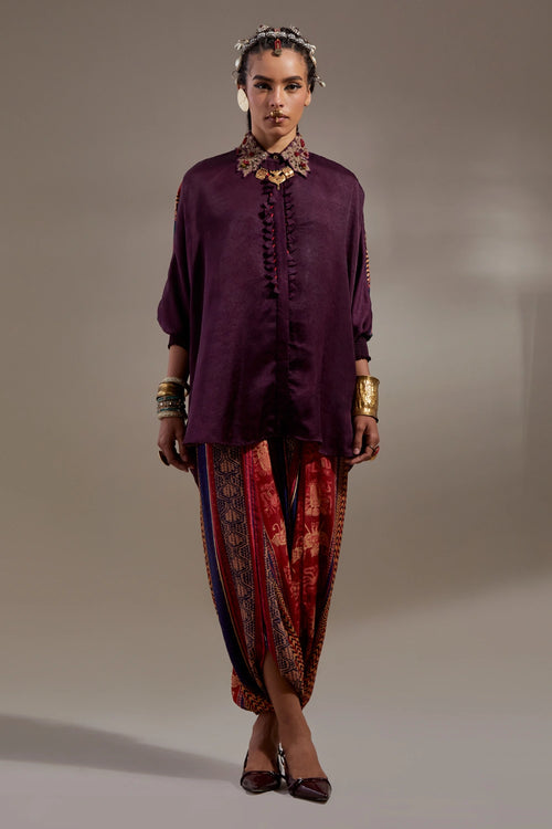 Jamuni Anka Mandala Shirt With Printed Drape Trousers