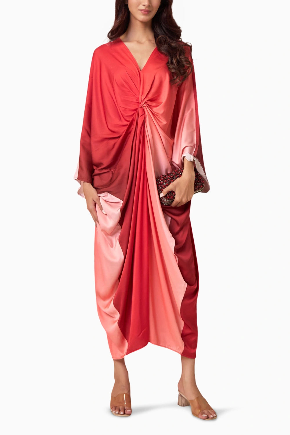 Rossanna Twist Satin Dress - Red Ombre