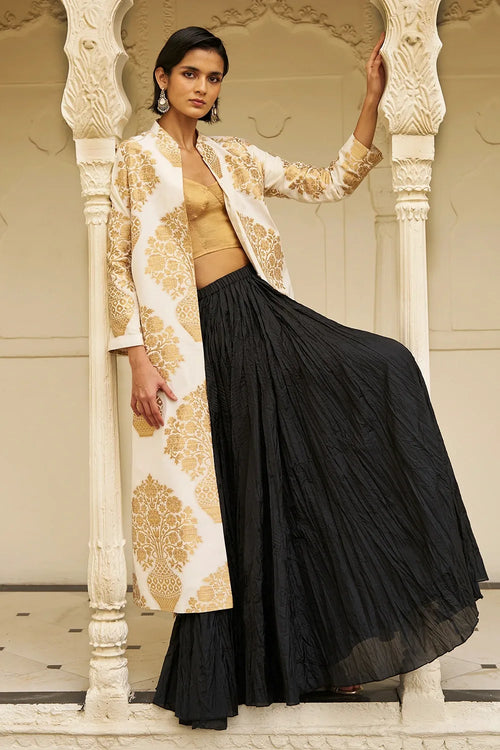 Black Crushed Crinkle Maxi Skirt