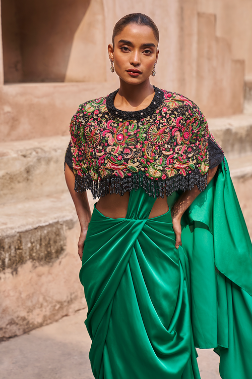 Sunset Voyager Cape With Drape Saree Set