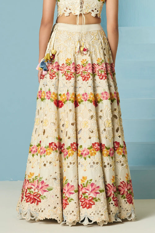 Ivory Cutwork And Beadwork Lehenga