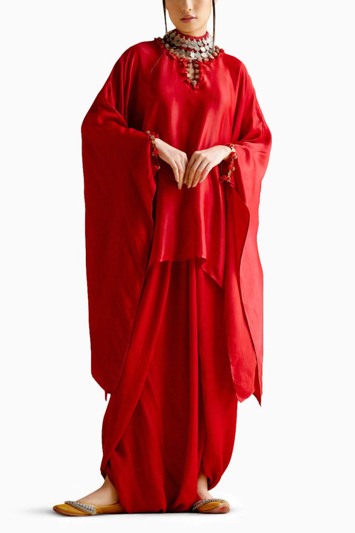 Arundhati Red Kaftan with Skirt