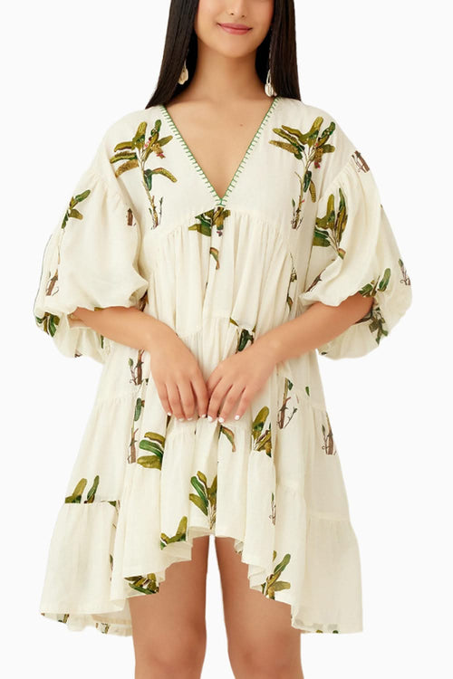 Off-White Hand Painted Tier Short Dress