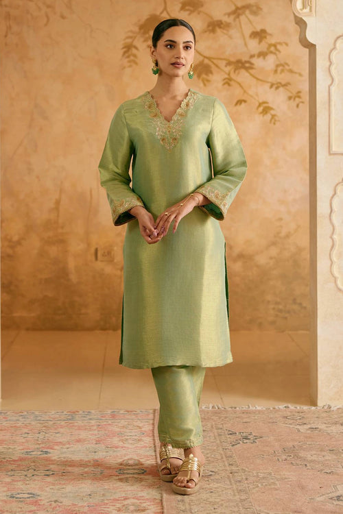 Aqua Rose Tissue Kurta With Pants