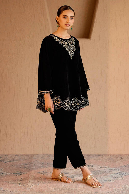 Black Velvet Kurta With Pants