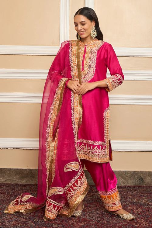 Afsaana Hotpink Straight Kurta with Salwar and Dupatta