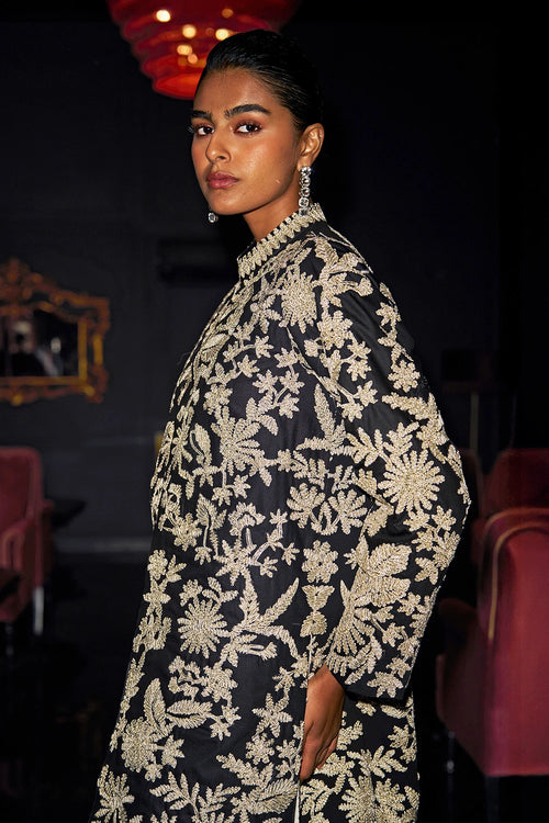 Gota Embroidered Longline Jacket And Crushed Skirt
