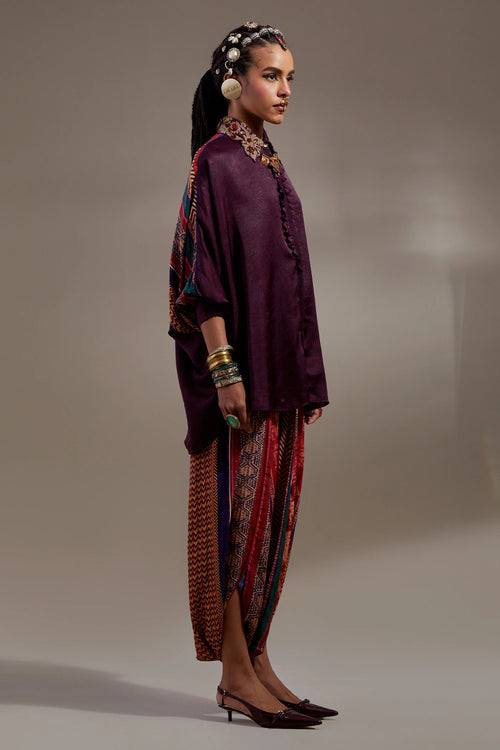 Jamuni Anka Mandala Shirt With Printed Drape Trousers