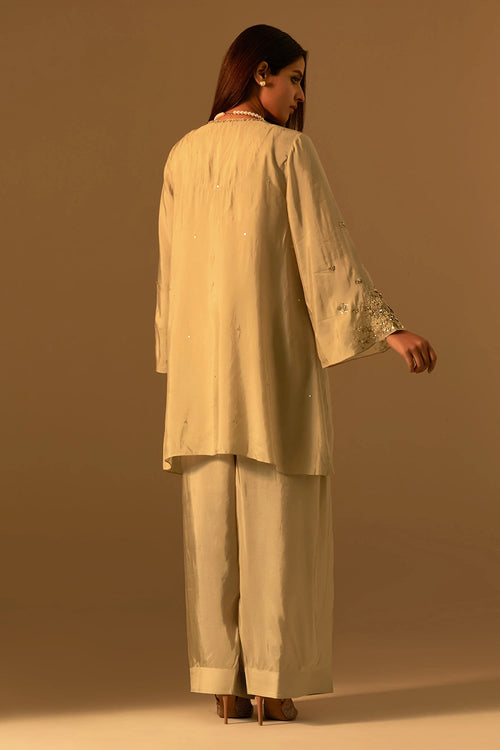 Shell Embroidered Yoke Silk Salwar Set