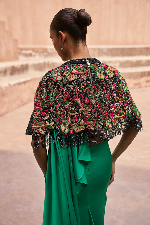 Sunset Voyager Cape With Drape Saree Set