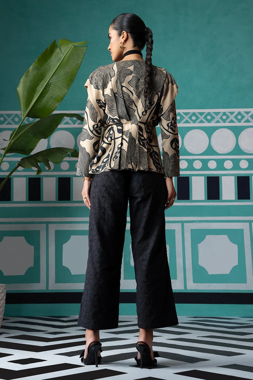 Black Iconic Striking Print Blouse With Pant Set