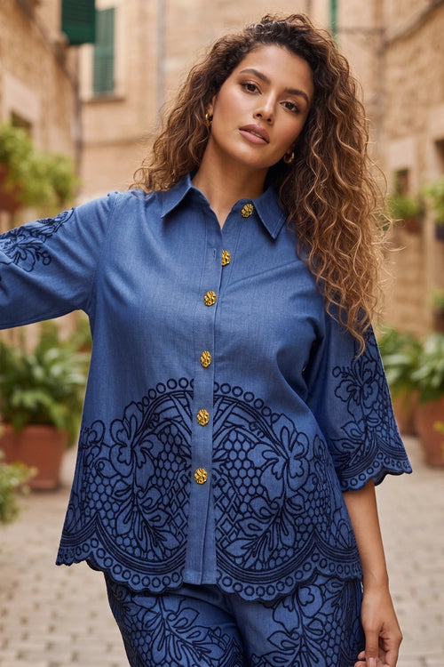 Exquisite Denim Embroidered Set