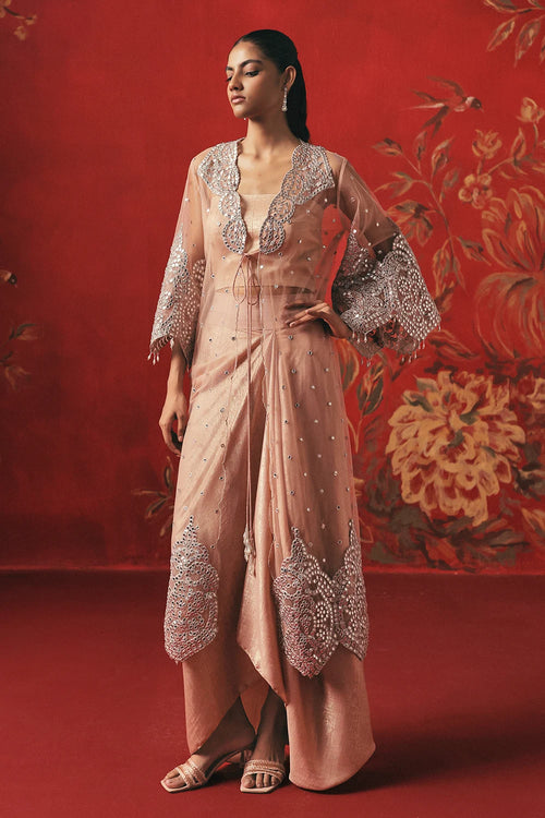 Blush Pink Mirrorwork Jacket Set