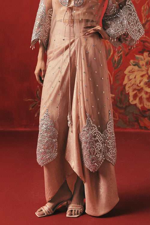 Blush Pink Mirrorwork Jacket Set