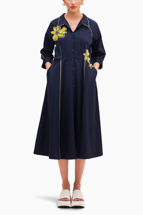 Navy Banana Floral Dress