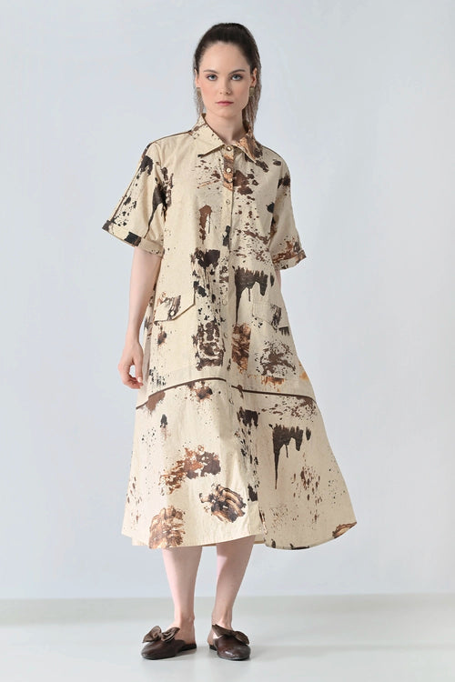 Earthscape Biege Printed Shirt Dress