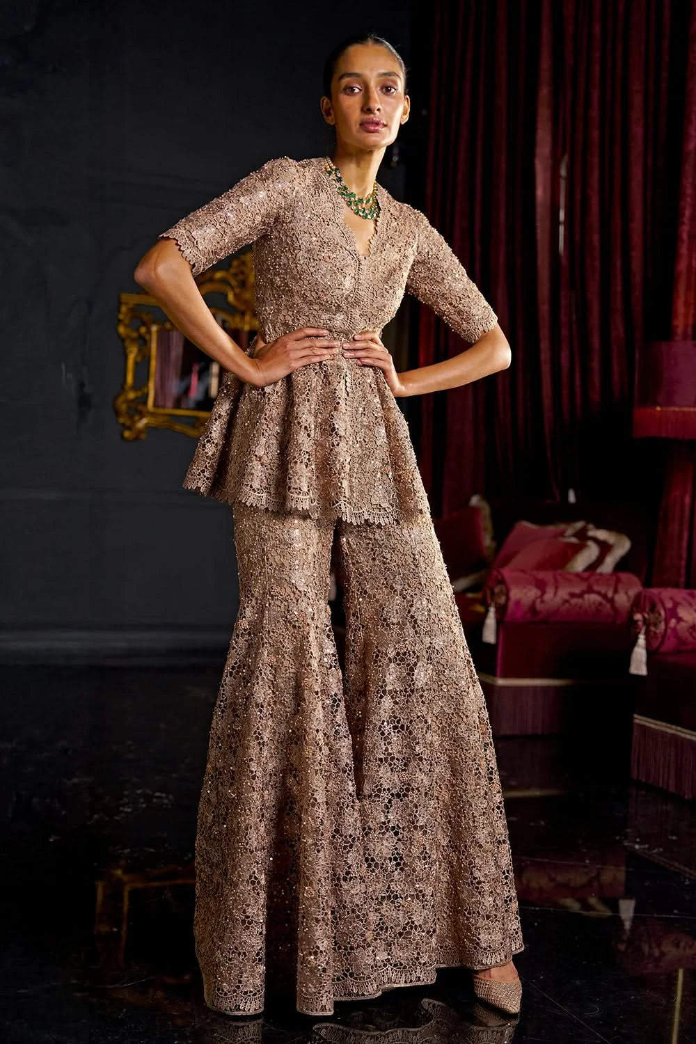 Embroidered Lace Peplum Top