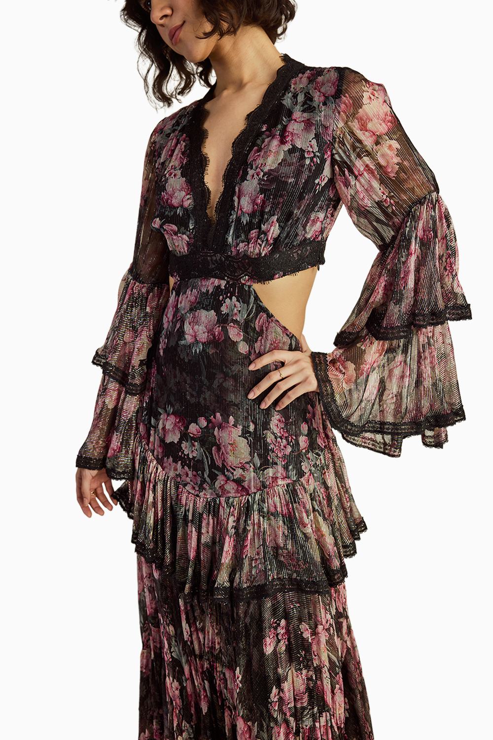 Rose Multi Layered Long Printed Dress