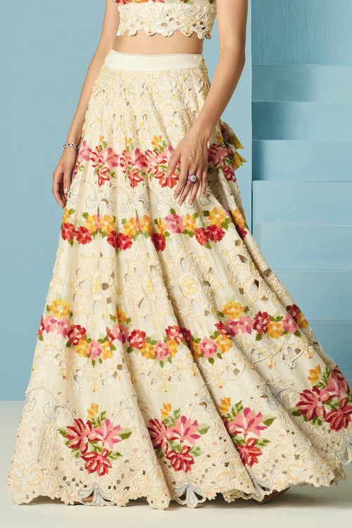 Ivory Cutwork And Beadwork Lehenga