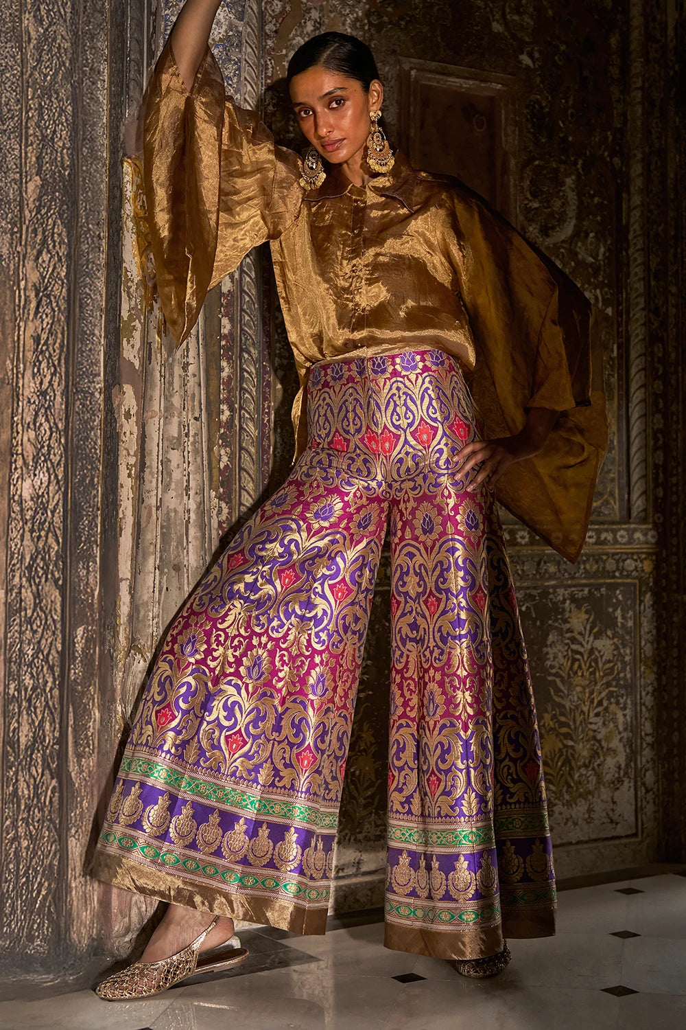 Benares Silk Tissue Kimono Sleeve Shirt