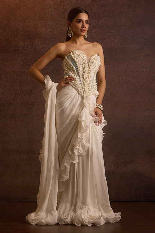 Aaira Pearl Corset Top With Ruffle Saree