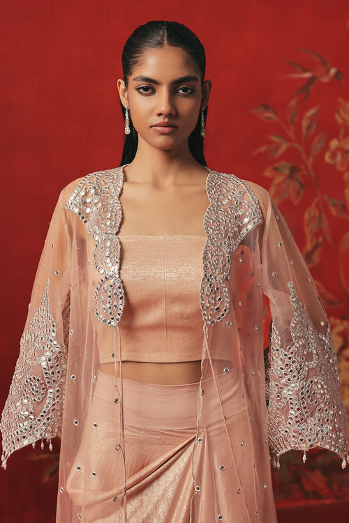 Blush Pink Mirrorwork Jacket Set