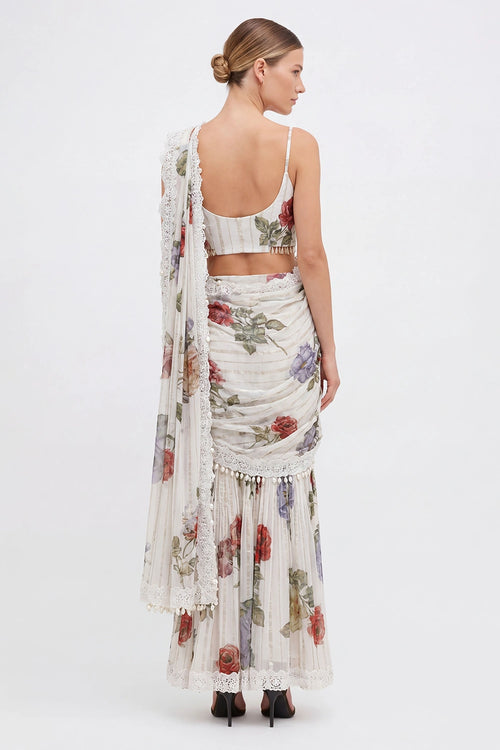 Amani Tiered Off White Sari